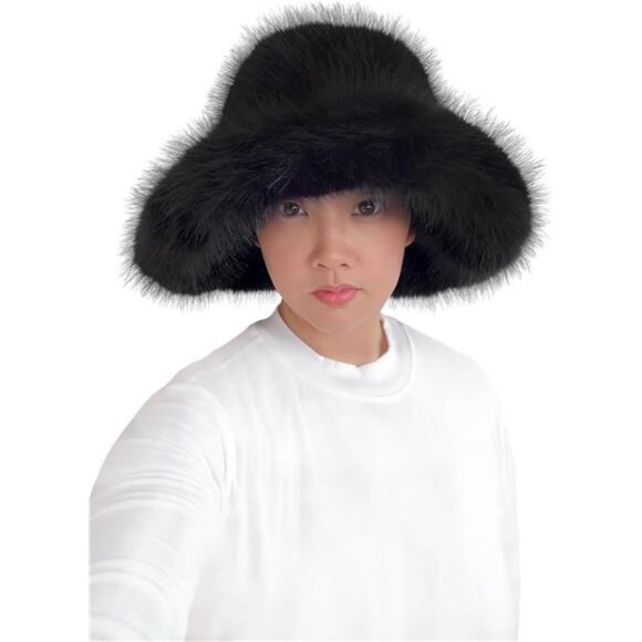 Winter Faux Fur Bucket Hat for Women - Black - Picture 2 of 3